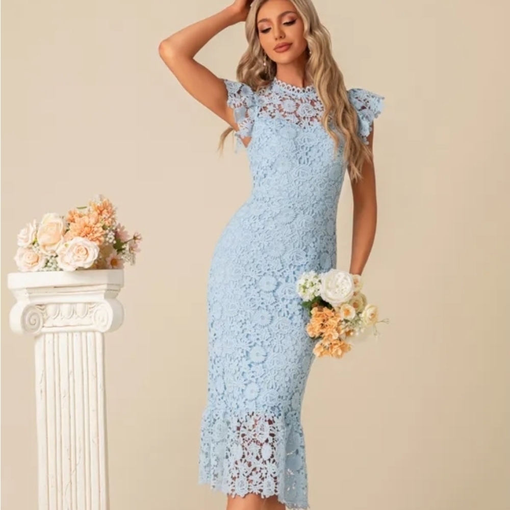 JJs House Light Blue Lace Midi Dress